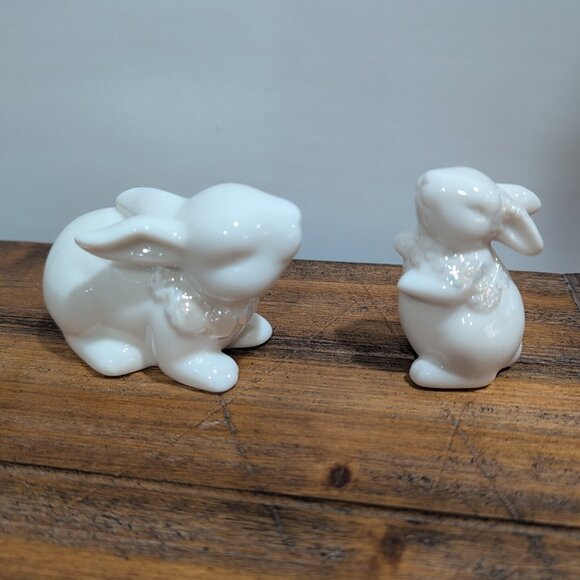 Two Porcelain Rabbits Easter Spring White - Picture 3 of 3